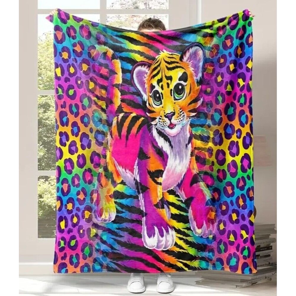 Lisa Frank Multi Colored Bright Tiger 40X60 in Fleece Soft Throw Blanket *New*